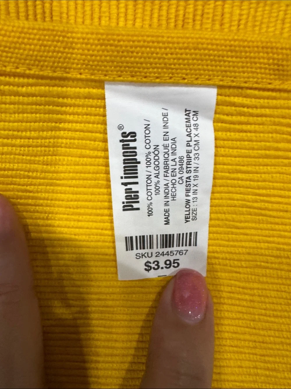 NWT Pier 1 Yellow Ribbed Cotton Placemat set 2
